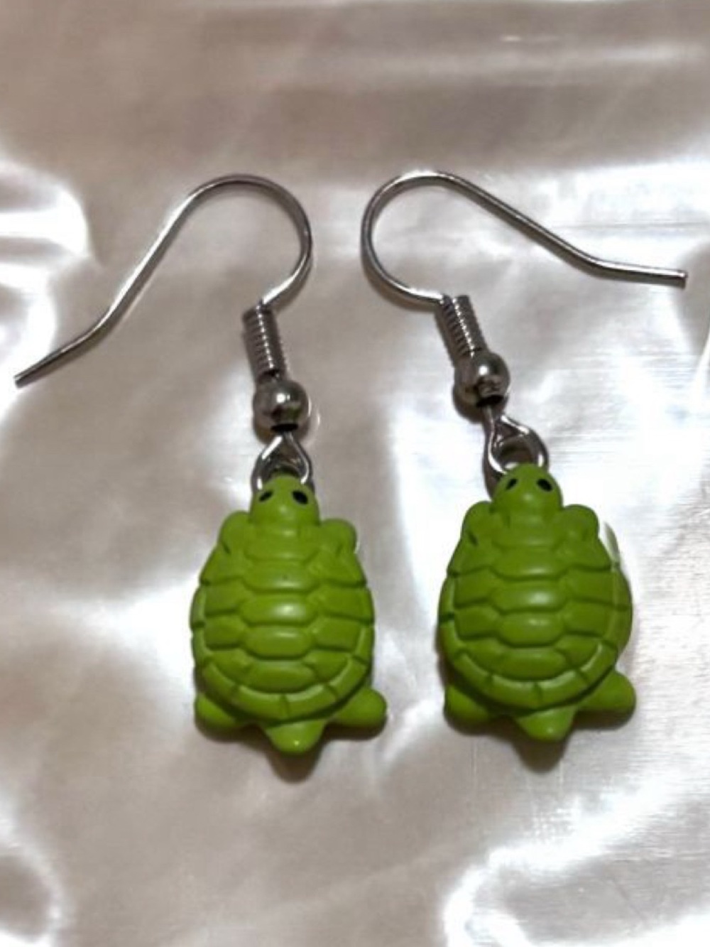 HandCrafted Lime Green Turtle Earrings Turtle Lovers Turtle Charm Earrings Cute!
